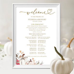 Herfst-huwelijksceremonieprogramma met pompoen poster
