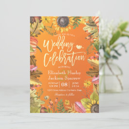 Herfst Huwelijksfeest Herfst Esdoornblad Pompoen Kaart