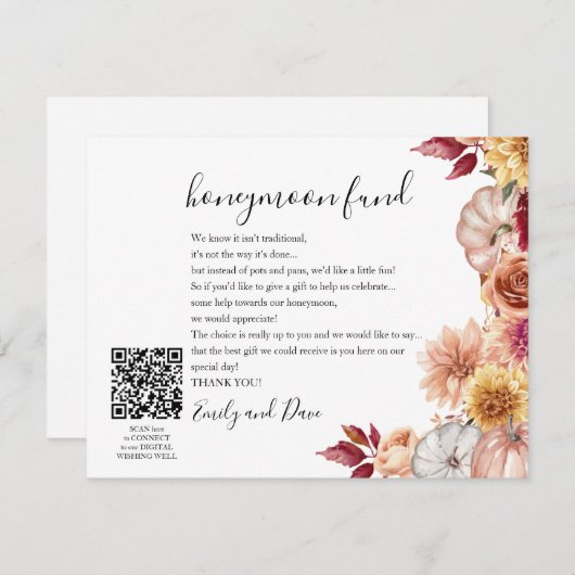 Herfst Huwelijksreis wens QR CODE Informatiekaartje (Voorkant / Achterkant)