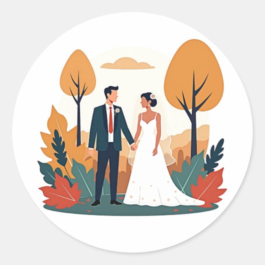 Herfst Huwelijkssticker Ronde Sticker (Voorkant)