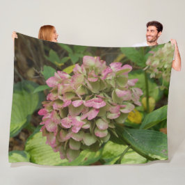 Herfst Hydrangea Bloei met Gouden Hosta Bladeren Fleece Deken