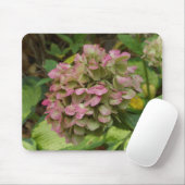 Herfst Hydrangea Bloei met Gouden Hosta Bladeren Muismat (Met muis)