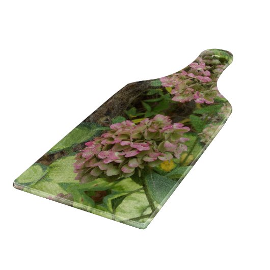 Herfst Hydrangea Bloei met Gouden Hosta Bladeren Snijplank (Hoek)
