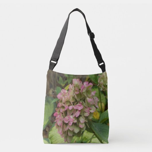 Herfst Hydrangea Bloom met Golden Hosta Leaves Crossbody Tas (Voorkant)