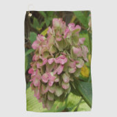 Herfst Hydrangea Bloom met Golden Hosta Leaves Golfhanddoek (Voorkant)