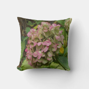 Herfst Hydrangea Bloom met Golden Hosta Leaves Kussen