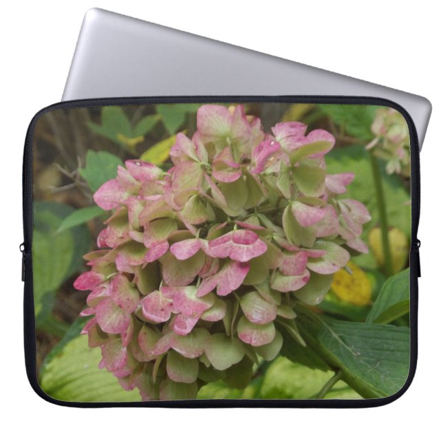 Herfst Hydrangea Bloom met Golden Hosta Leaves Laptop Sleeve (Voorkant)