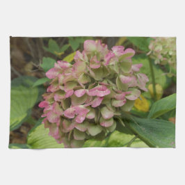 Herfst Hydrangea Bloom met Golden Hosta Leaves Theedoek
