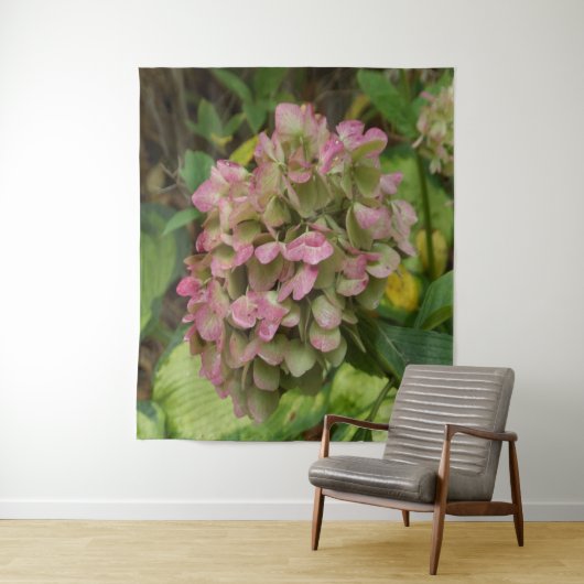 Herfst Hydrangea Bloom met Golden Hosta Leaves Wandkleed (In situ)