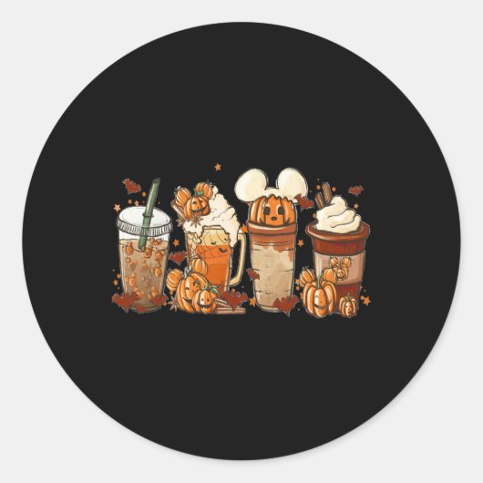 Herfst Iced Coffee Fun Spooky Seizoen Halloween Pu Ronde Sticker (Voorkant)