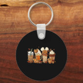 Herfst Iced Coffee Fun Spooky Seizoen Halloween Pu Sleutelhanger (Voorkant)
