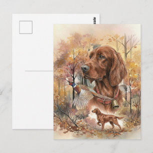 Herfst Ierse Setter en Fazantjacht Kunst Briefkaart