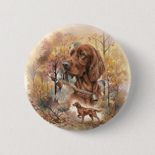 Herfst Ierse Setter en Fazantjacht Kunst Ronde Button 5,7 Cm