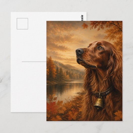 Herfst Ierse Setter – Rustieke Jachthond Kunst Briefkaart (Voorkant / Achterkant)