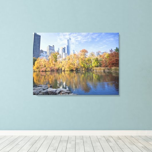 Herfst in Beauful Central Park Lake New York City Canvas Afdruk (Insitu (Houten vloer))