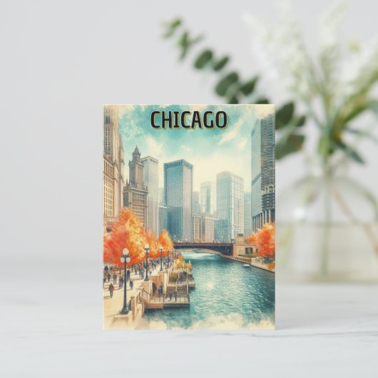 Herfst in Chicago River City Briefkaart (Staand voorkant)