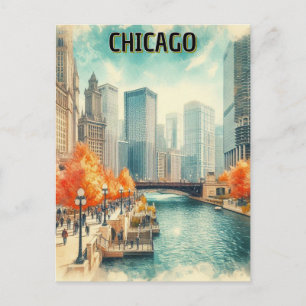 Herfst in Chicago River City Briefkaart