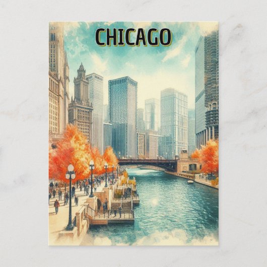 Herfst in Chicago River City Briefkaart (Voorkant)