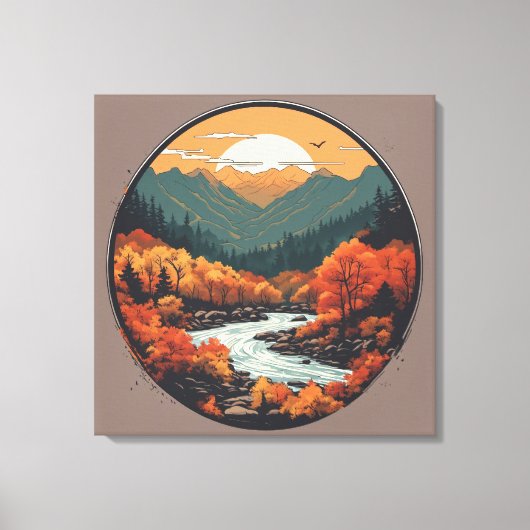 Herfst in de bergen kleurrijke grafische kunst canvas afdruk (Voorkant)