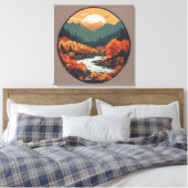 Herfst in de bergen kleurrijke grafische kunst canvas afdruk (Insitu (Slaapkamer))