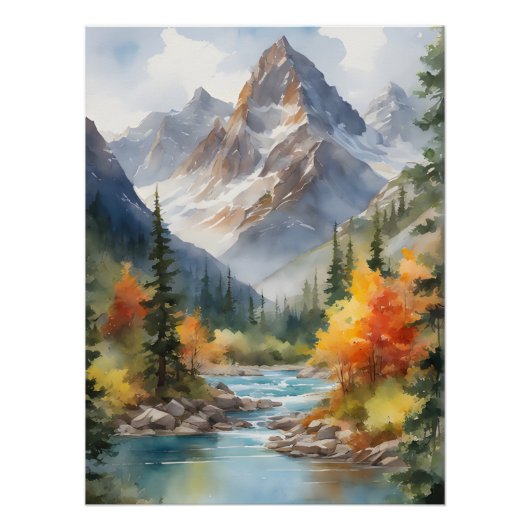 Herfst in de Bergen Watercolor Poster (Voorkant)