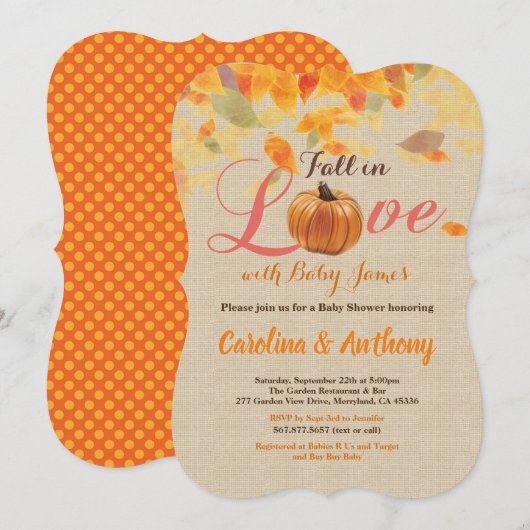 Herfst in de liefde baby shower nodigt uit tot bur kaart (Voorkant / Achterkant)