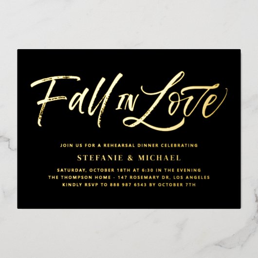 Herfst in de liefde belettering zwarte repetitie d folie uitnodiging (Voorkant)