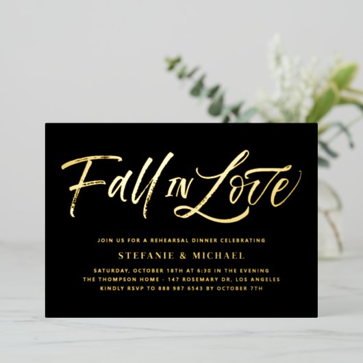 Herfst in de liefde belettering zwarte repetitie d folie uitnodiging (Staand Voorkant)