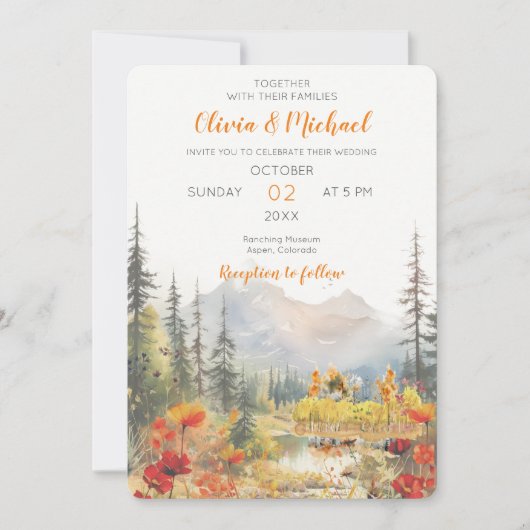 Herfst in de liefde berg bruiloft uitnodiging (Voorkant)