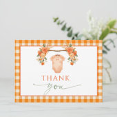 Herfst in de liefde Bloemen Sinaasappel Gingham Ba Bedankkaart (Staand voorkant)