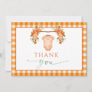 Herfst in de liefde Bloemen Sinaasappel Gingham Ba Bedankkaart