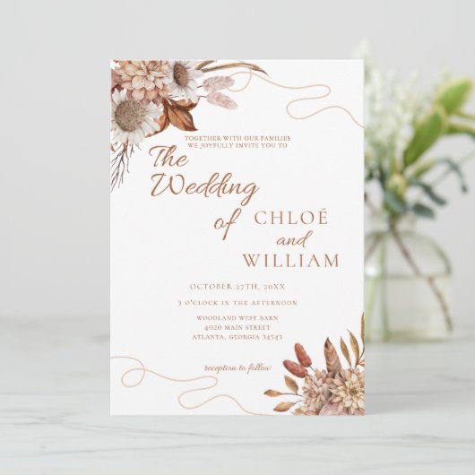 Herfst in de liefde | Boho Bloemen bruiloft Kaart (Staand voorkant)