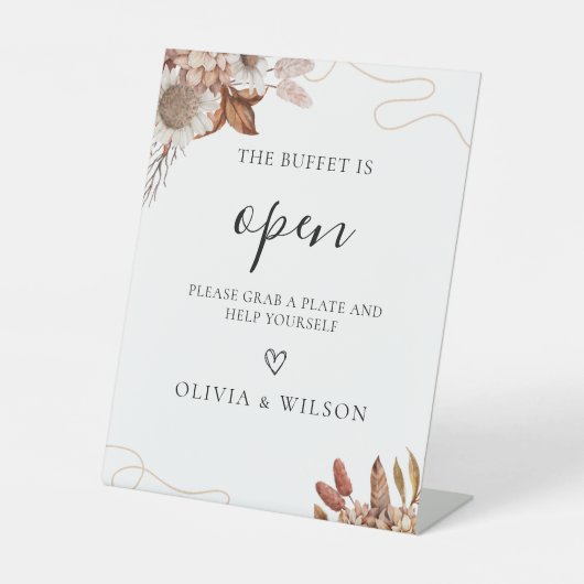 Herfst in de liefde | Boho Bloemen Trouwbuffet Reclamebord Met Voetstuk (Voorkant)