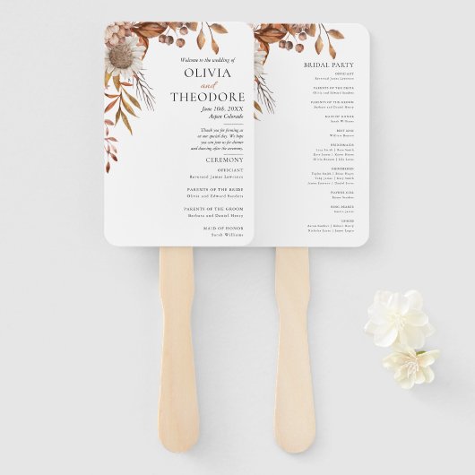 Herfst in de liefde | Boho Flowers huwelijksprogra Handwaaier (Voorkant en achterkant)