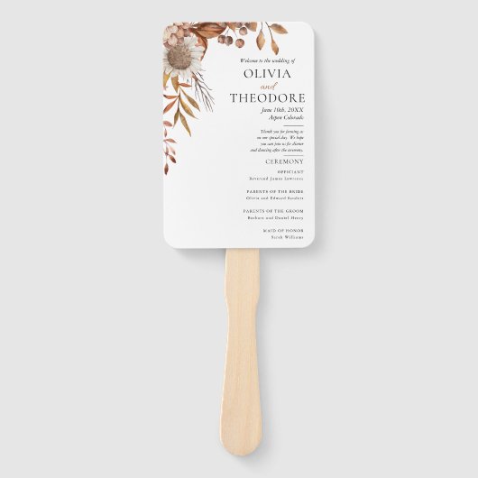 Herfst in de liefde | Boho Flowers huwelijksprogra Handwaaier (Voorkant)