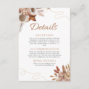 Herfst in de liefde Boho Flowers Wedding Details Informatiekaartje
