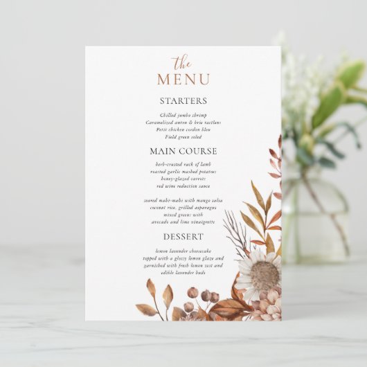 Herfst in de liefde | Boho Flowers Wedding Menu (Staand voorkant)
