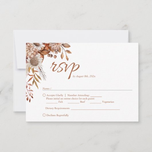 Herfst in de liefde | Boho Flowers Wedding RSVP Ka Kaartje (Voorkant)