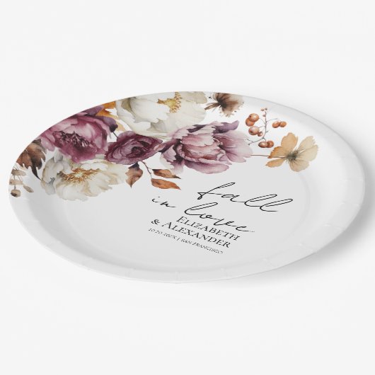 herfst in de liefde | Bourgogne Bloemen Herfst Huw Papieren Bordje (Gekanteld)