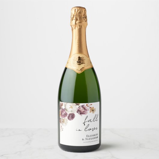herfst in de liefde | Bourgondische bloemenbruilof Sparkling Wijnetiket (Voorkant)