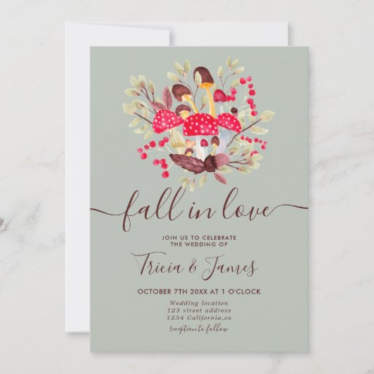 Herfst in de liefde champignons groene rustige fot kaart (Voorkant)