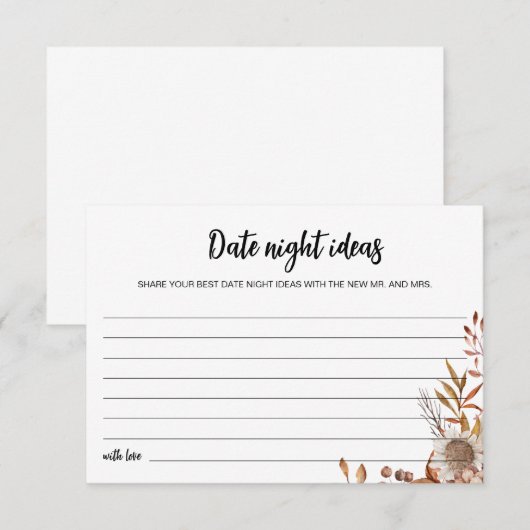 Herfst in de liefde | Date Night Ideeën Vrijgezell RSVP Kaartje (Voorkant / Achterkant)