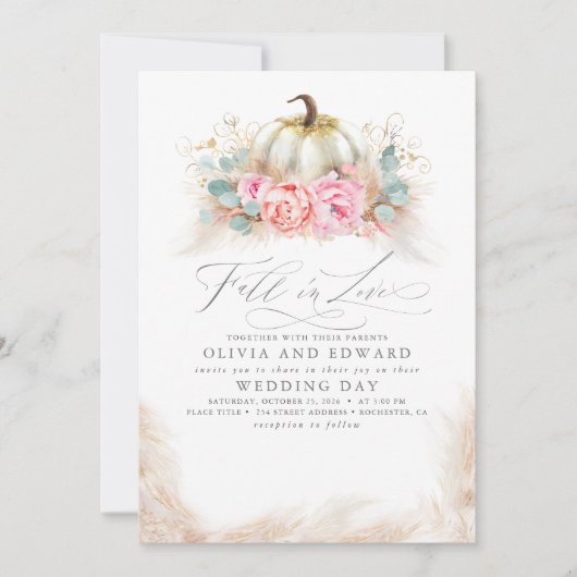 Herfst in de liefde Elegant Wedding Pink Flowers P Kaart (Voorkant)