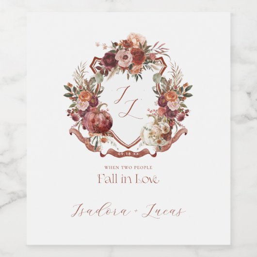 Herfst in de liefde | Herfst Blooms Wedding Crest Wijn Etiket (Enkel label)
