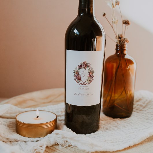 Herfst in de liefde | Herfst Blooms Wedding Crest Wijn Etiket