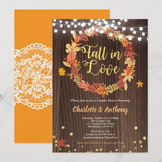 Herfst in de liefde koppels douche uitnodiging kra (Voorkant / Achterkant)