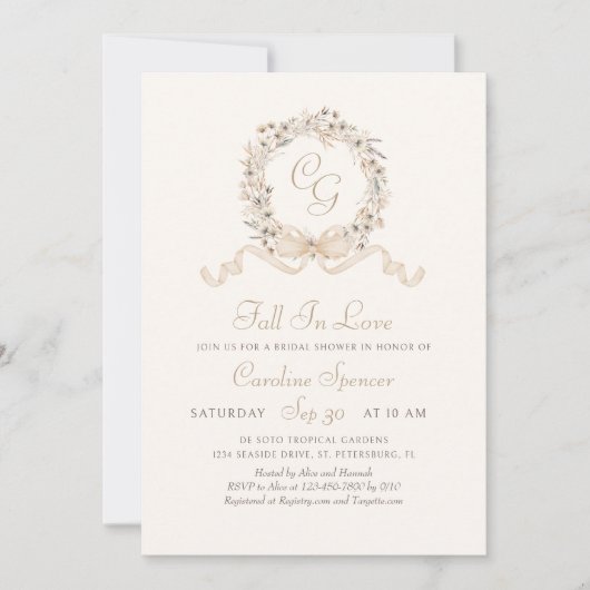 Herfst in de liefde Monogram Elegant Vrijgezellenf Kaart (Voorkant)