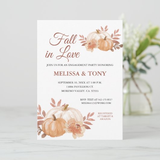 Herfst in de liefde Pompoen moderne verlovingsfees Kaart (Staand voorkant)
