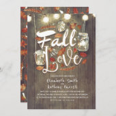 Herfst in de liefde Rustic Mason Jar Lights Weddin Kaart (Voorkant / Achterkant)