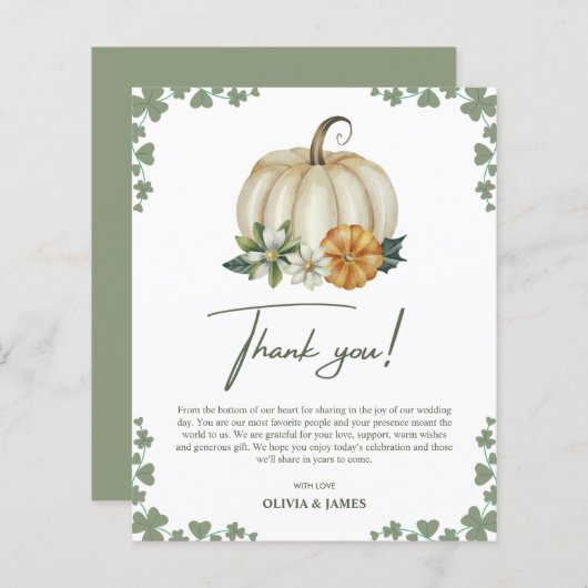 Herfst in de liefde Sage Green Wedding Dank u Card (Voorkant / Achterkant)